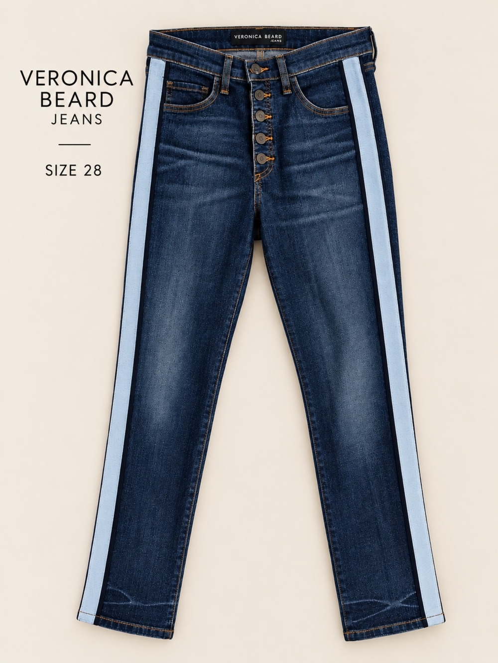 EUC Veronica Beard Skinny Dark Wash Denim Jeans with Side Stripes, Size 28